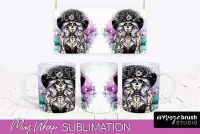 La Catrina Mug Wrap - Halloween Day of the Dead Mug PNG Sublimation OrangeBrushStudio 