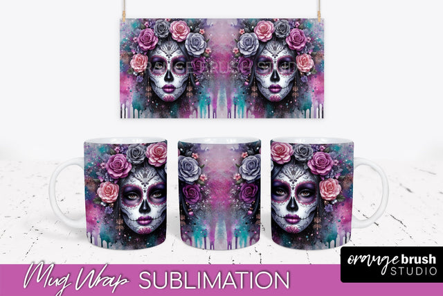 La Catrina Mug Wrap - Halloween Day of the Dead Mug PNG Sublimation OrangeBrushStudio 