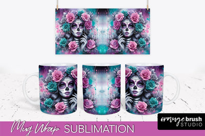 La Catrina Mug Wrap - Halloween Day of the Dead Mug PNG Sublimation OrangeBrushStudio 