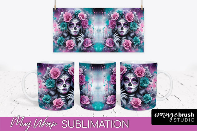 La Catrina Mug Wrap - Halloween Day of the Dead Mug PNG Sublimation OrangeBrushStudio 