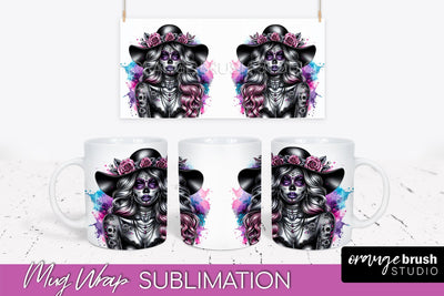 La Catrina Mug Wrap - Halloween Day of the Dead Mug PNG Sublimation OrangeBrushStudio 