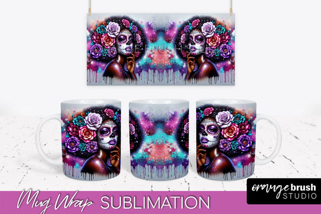 La Catrina Mug Wrap - Halloween Day of the Dead Mug PNG Sublimation OrangeBrushStudio 