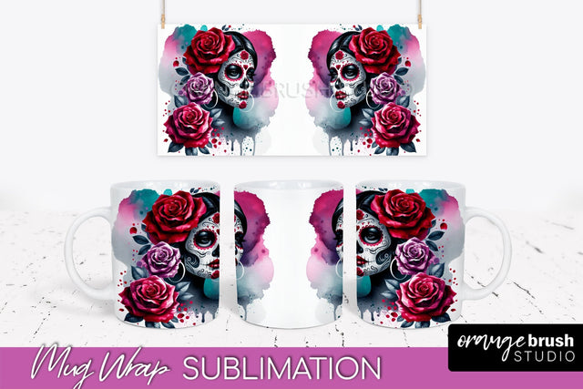 La Catrina Mug Wrap - Halloween Day of the Dead Mug PNG Sublimation OrangeBrushStudio 