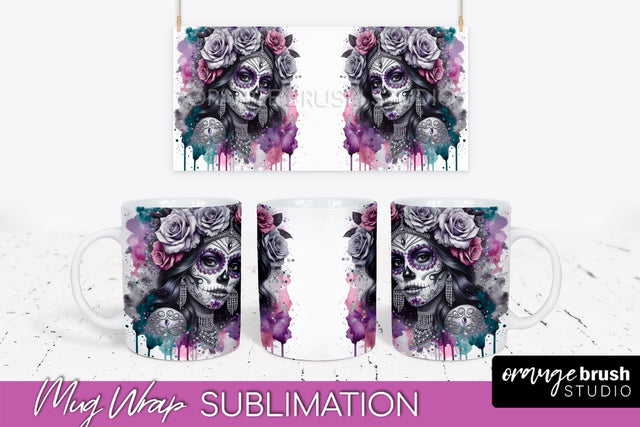 La Catrina Mug Wrap - Halloween Day of the Dead Mug PNG Sublimation OrangeBrushStudio 