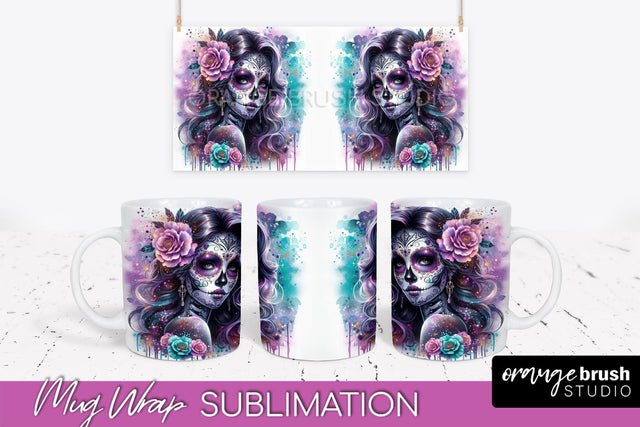 La Catrina Mug Wrap - Halloween Day of the Dead Mug PNG Sublimation OrangeBrushStudio 