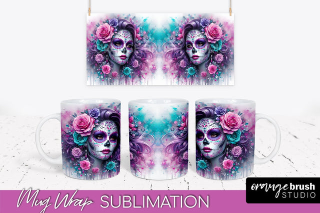 La Catrina Mug Wrap - Halloween Day of the Dead Mug PNG Sublimation OrangeBrushStudio 