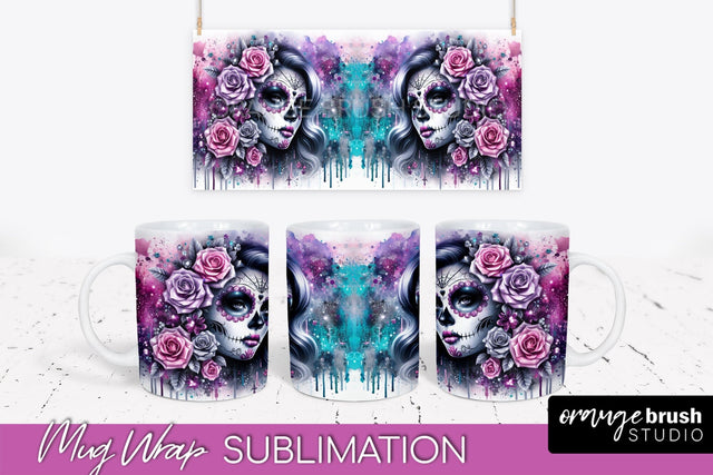 La Catrina Mug Wrap - Halloween Day of the Dead Mug PNG Sublimation OrangeBrushStudio 