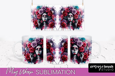 La Catrina Mug Wrap - Halloween Day of the Dead Mug PNG Sublimation OrangeBrushStudio 