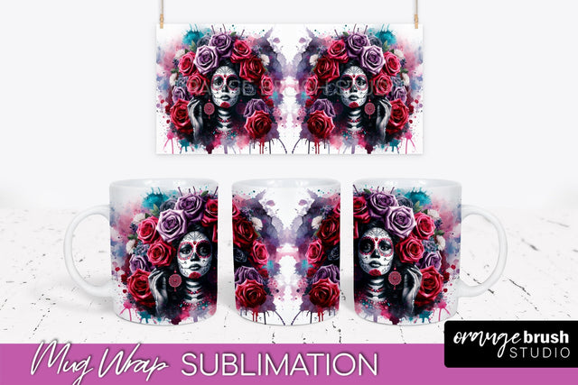 La Catrina Mug Wrap - Halloween Day of the Dead Mug PNG Sublimation OrangeBrushStudio 