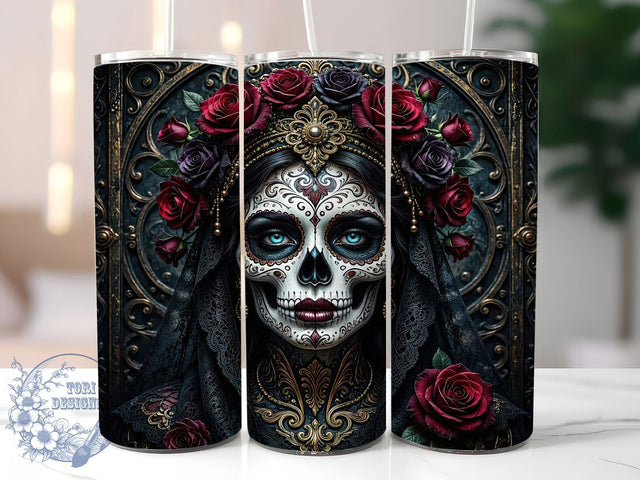 La Catrina Sugar Skull 20oz Tumbler, Day of the Dead, Sugar Skull, Mexican Tradition, Cultural Portrait, Skinny Tumbler, Sublimation PNG Sublimation ToriDesigns 