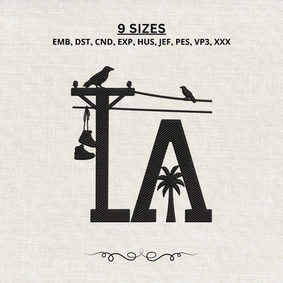 LA Utility Pole Embroidery Design – Los Angeles Palm Tree Crow Silhouette Machine Embroidery File Embroidery/Applique DESIGNS PatternFeed8 