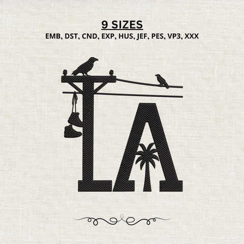 LA Utility Pole Embroidery Design – Los Angeles Palm Tree Crow Silhouette Machine Embroidery File Embroidery/Applique DESIGNS PatternFeed8 