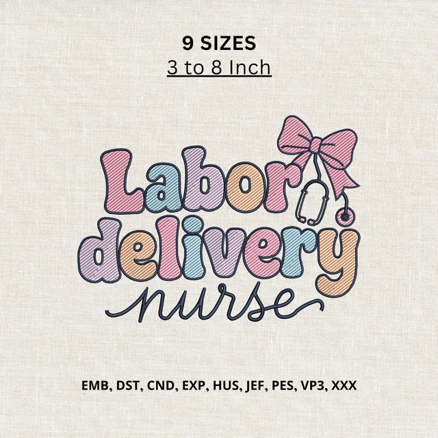 Labor and Delivery Nurse Machine Embroidery Design – Cute L&D Nurse Stethoscope Bow Design Embroidery/Applique DESIGNS PatternFeed8 
