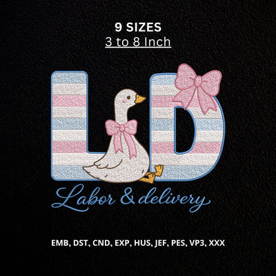 Labor and Delivery Nurse Machine Embroidery Design – L&D Goose Bow Nursing Design Embroidery/Applique DESIGNS PatternFeed8 