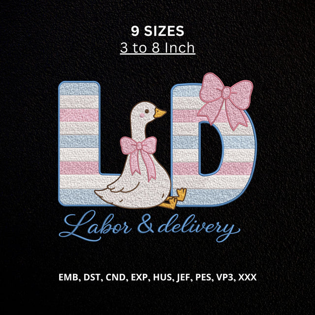 Labor and Delivery Nurse Machine Embroidery Design – L&D Goose Bow Nursing Design Embroidery/Applique DESIGNS PatternFeed8 