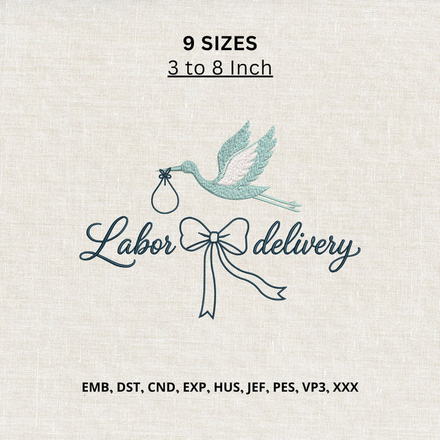 Labor and Delivery Stork Machine Embroidery Design – L&D Nurse Baby Birth Bow Embroidery File Embroidery/Applique DESIGNS PatternFeed8 