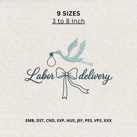 Labor and Delivery Stork Machine Embroidery Design – L&D Nurse Baby Birth Bow Embroidery File Embroidery/Applique DESIGNS PatternFeed8 