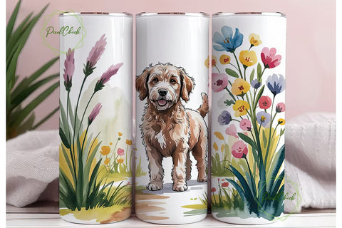 Labradoodle Floral Dog 20oz Tumbler Wrap Sublimation PixelChick 
