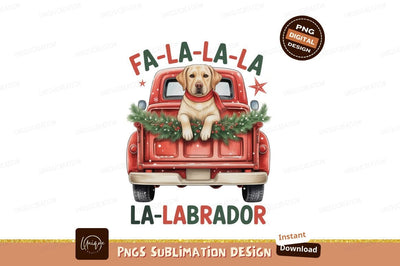 Labrador dog in red truck with Christmas garland puppy Sublimation Designangry 