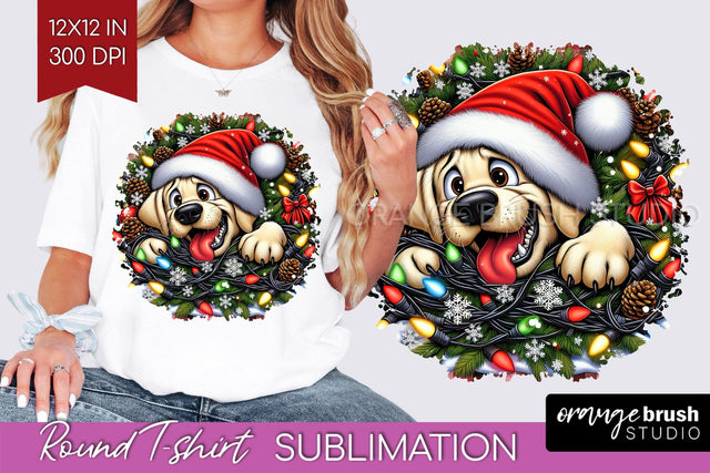Labrador Retriever Christmas Dog Round Tshirt PNG Sublimation OrangeBrushStudio 