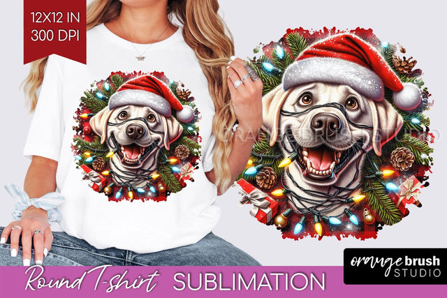 Labrador Retriever Dog Christmas Dog Round Tshirt PNG Sublimation OrangeBrushStudio 
