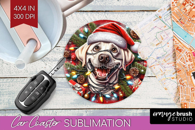 Labrador Retriever Dog Funny Christmas Dog Car Coaster Sublimation OrangeBrushStudio 