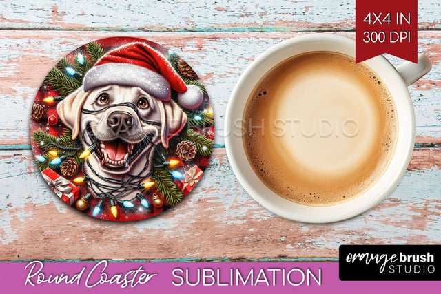 Labrador Retriever Dog Funny Christmas Dog Round Coaster Sublimation OrangeBrushStudio 