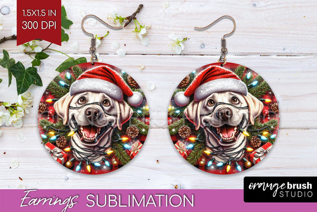Labrador Retriever Dog Funny Christmas Dog Round Earrings Sublimation OrangeBrushStudio 