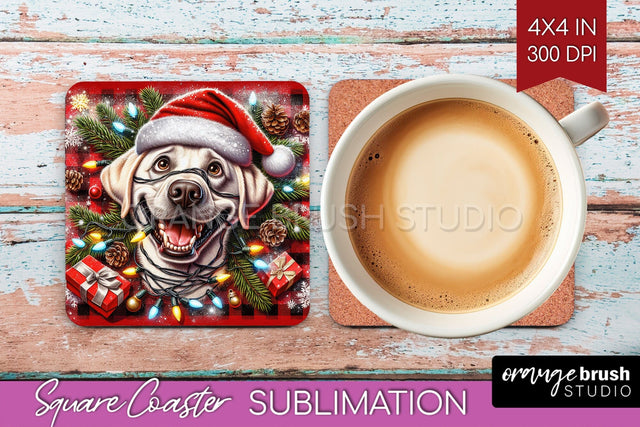 Labrador Retriever Dog Funny Christmas Dog Square Coaster Sublimation OrangeBrushStudio 