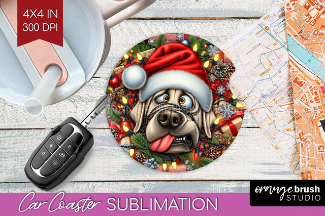 Labrador Retriever Funny Christmas Dog Car Coaster Sublimation OrangeBrushStudio 