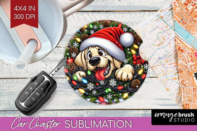 Labrador Retriever Funny Christmas Dog Car Coaster Sublimation OrangeBrushStudio 