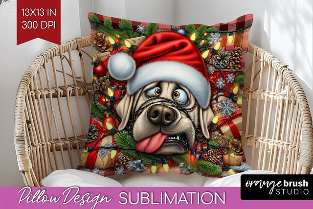 Labrador Retriever Funny Christmas Dog Pillow Cover Sublimation OrangeBrushStudio 