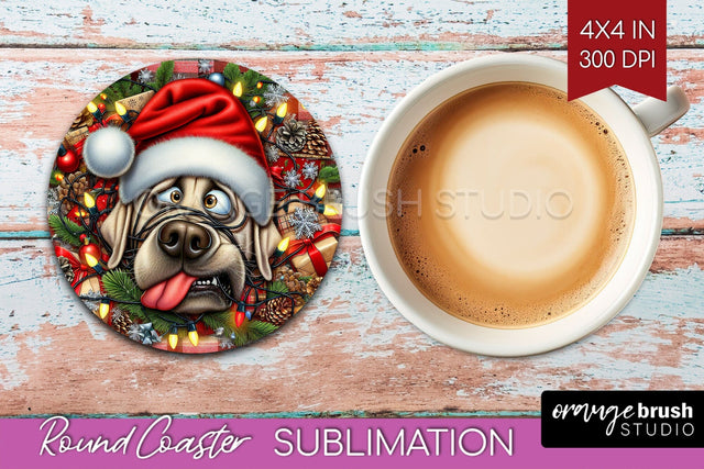 Labrador Retriever Funny Christmas Dog Round Coaster Sublimation OrangeBrushStudio 