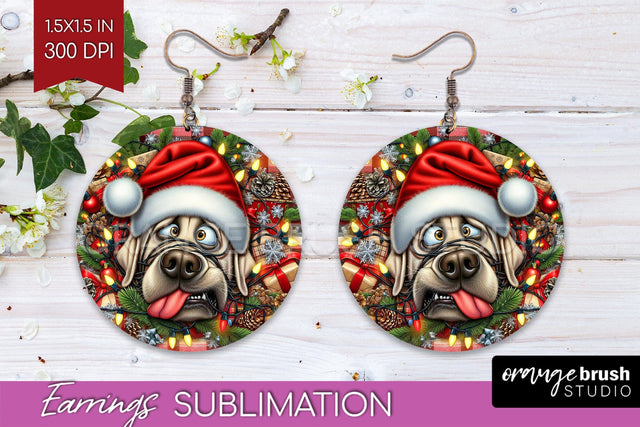 Labrador Retriever Funny Christmas Dog Round Earrings Sublimation OrangeBrushStudio 