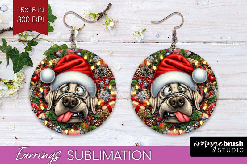 Labrador Retriever Funny Christmas Dog Round Earrings Sublimation OrangeBrushStudio 
