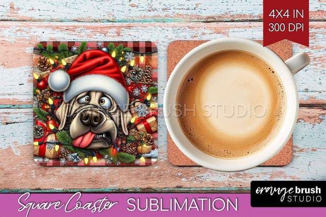 Labrador Retriever Funny Christmas Dog Square Coaster Sublimation OrangeBrushStudio 