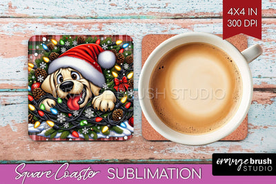 Labrador Retriever Funny Christmas Dog Square Coaster Sublimation OrangeBrushStudio 
