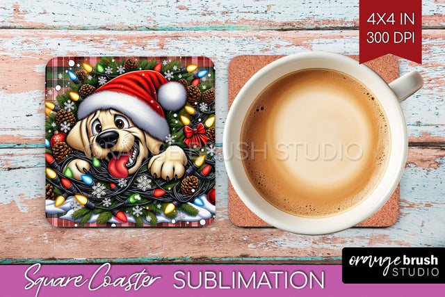 Labrador Retriever Funny Christmas Dog Square Coaster Sublimation OrangeBrushStudio 