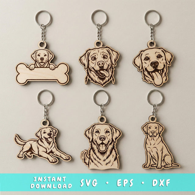 Labrador Retriever Keychain SVG Bundle, 6 Laser Cut & Engrave Keychain Files, Personalized Bone Design, Glowforge Cricut DXF EPS Cnc SVG HappyDesignStudio 