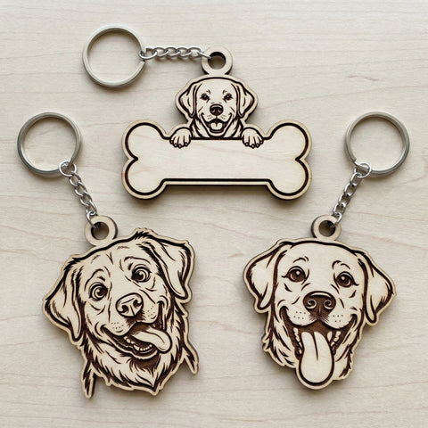 Labrador Retriever Keychain SVG Bundle, 6 Laser Cut & Engrave Keychain Files, Personalized Bone Design, Glowforge Cricut DXF EPS Cnc SVG HappyDesignStudio 