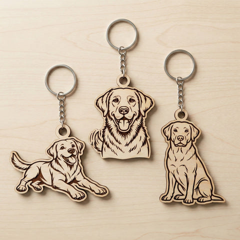 Labrador Retriever Keychain SVG Bundle, 6 Laser Cut & Engrave Keychain Files, Personalized Bone Design, Glowforge Cricut DXF EPS Cnc SVG HappyDesignStudio 
