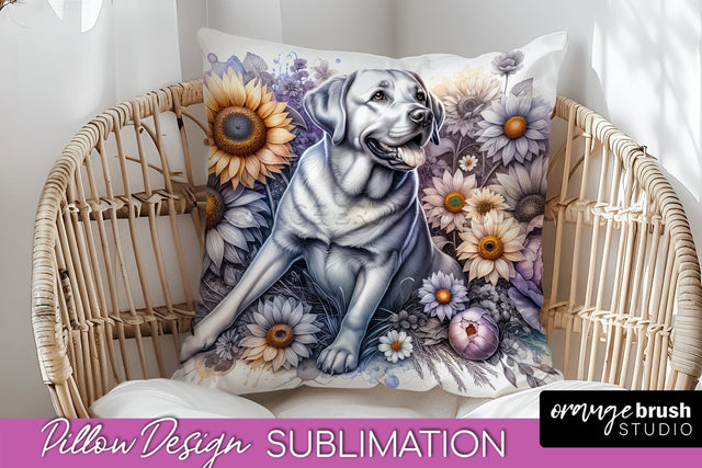 Labrador Retriever Pillow Cover - Dog Mom Floral Pillow Sublimation Sublimation OrangeBrushStudio 
