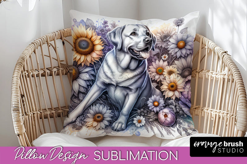 Labrador Retriever Pillow Cover - Dog Mom Floral Pillow Sublimation Sublimation OrangeBrushStudio 