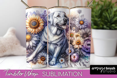 Labrador Retriever Tumbler Wrap - Dog Mom Floral Tumbler Sublimation Sublimation OrangeBrushStudio 
