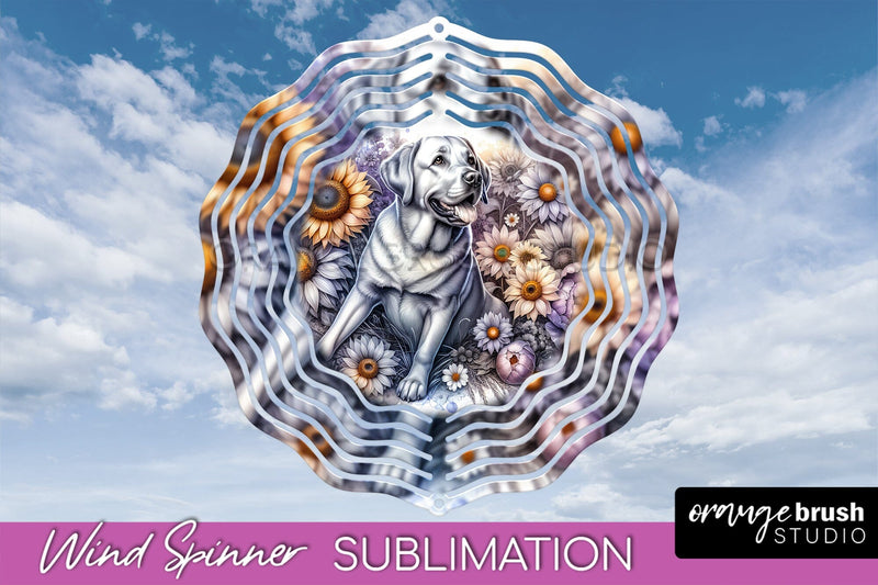 Labrador Retriever Wind Spinner, Dog Mom Floral Wind Spinner Sublimation Sublimation OrangeBrushStudio 