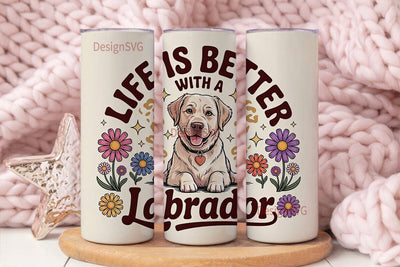 Labrador with Daisies 20oz Tumbler Wrap Sublimation DesignSVG 