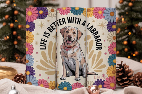 Labrador with Daisies 20oz Tumbler Wrap Sublimation DesignSVG 