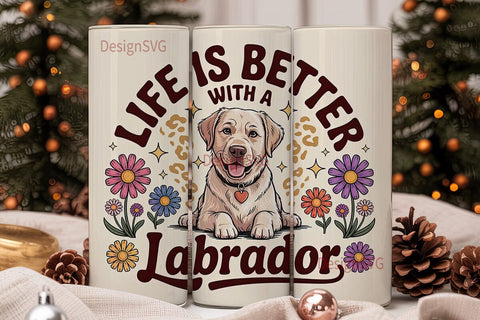 Labrador with Daisies 20oz Tumbler Wrap Sublimation DesignSVG 