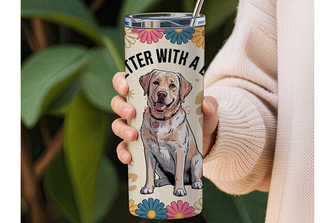 Labrador with Daisies 20oz Tumbler Wrap Sublimation DesignSVG 