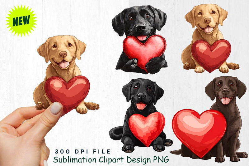 Labrador with Giant Heart Pillow Clipart Sublimation Regulrcrative 